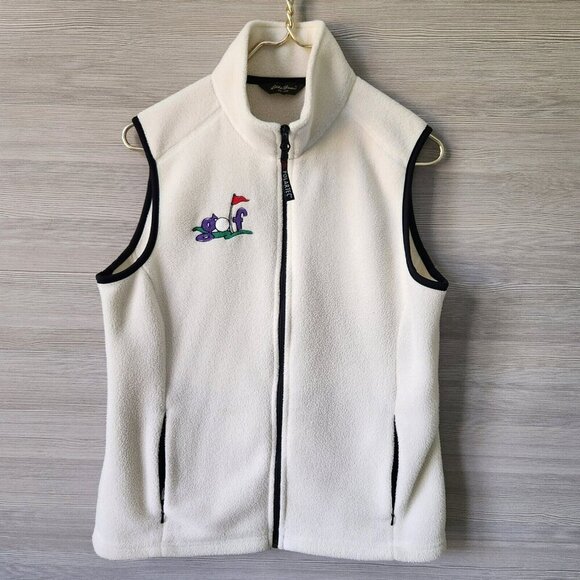 Eddie Bauer Vintage Womens Polartec Pockets Zip Golf Graphic Fleece Vest Sz M - Picture 1 of 16